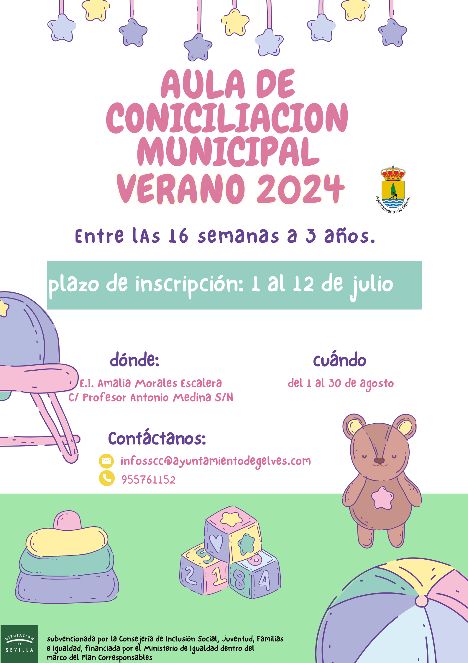 Bienestar Social ofrecerá por primera vez el Aula de Conciliación Municipal de Verano para niños/as con edades comprendidas entre las 16 semanas y 3 años
