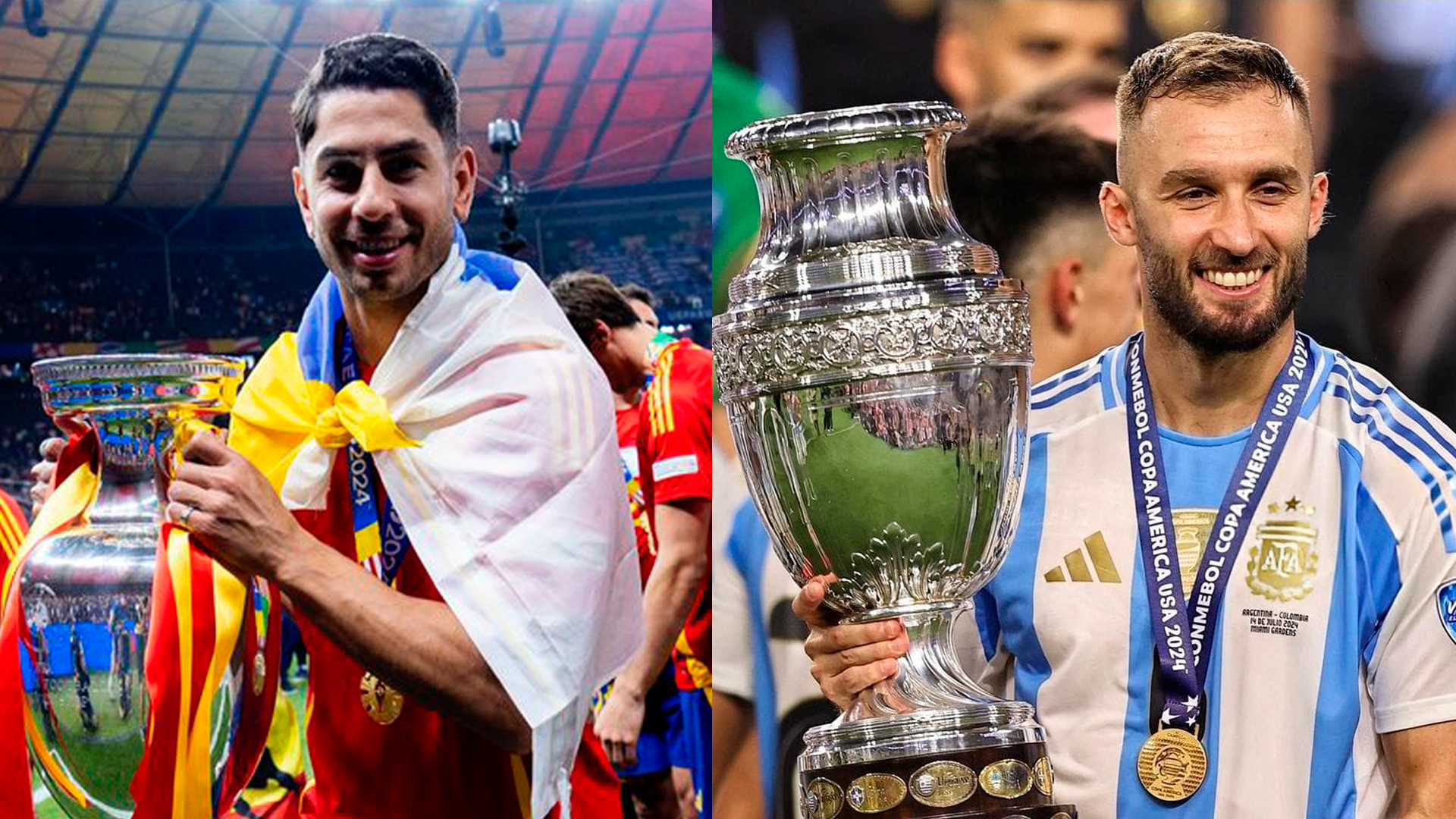 Ayoze Pérez, campeón de Europa; Germán Pezzella, campeón de América