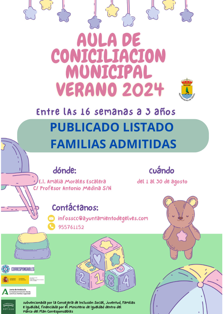 Publicado el listado definitivo de familias admitidas en el Aula Municipal de Conciliación Verano 2024