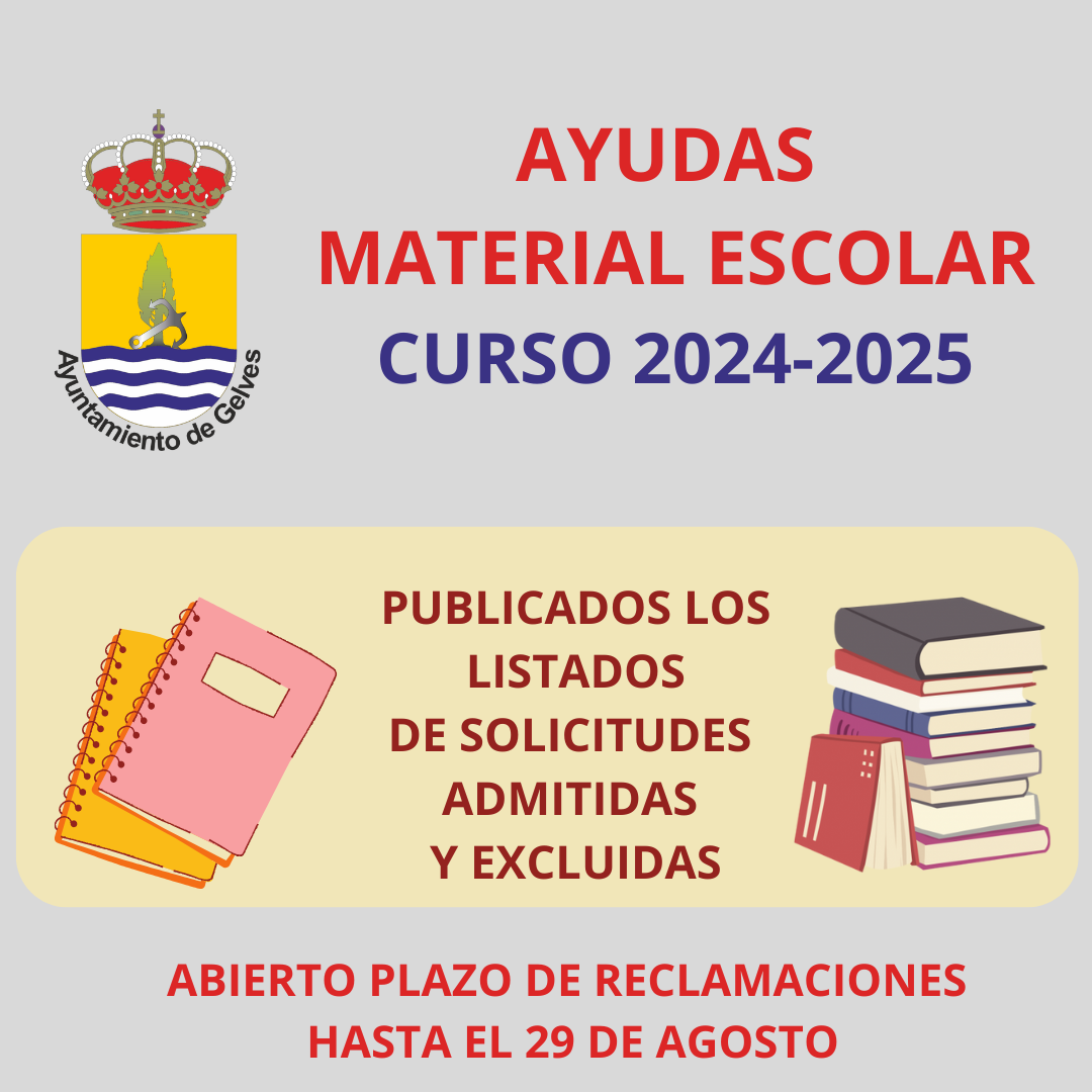 Publicados los listados de solicitudes admitidas y excluidas en la convocatoria de ayudas para libros de texto y material escolar curso 2024-25