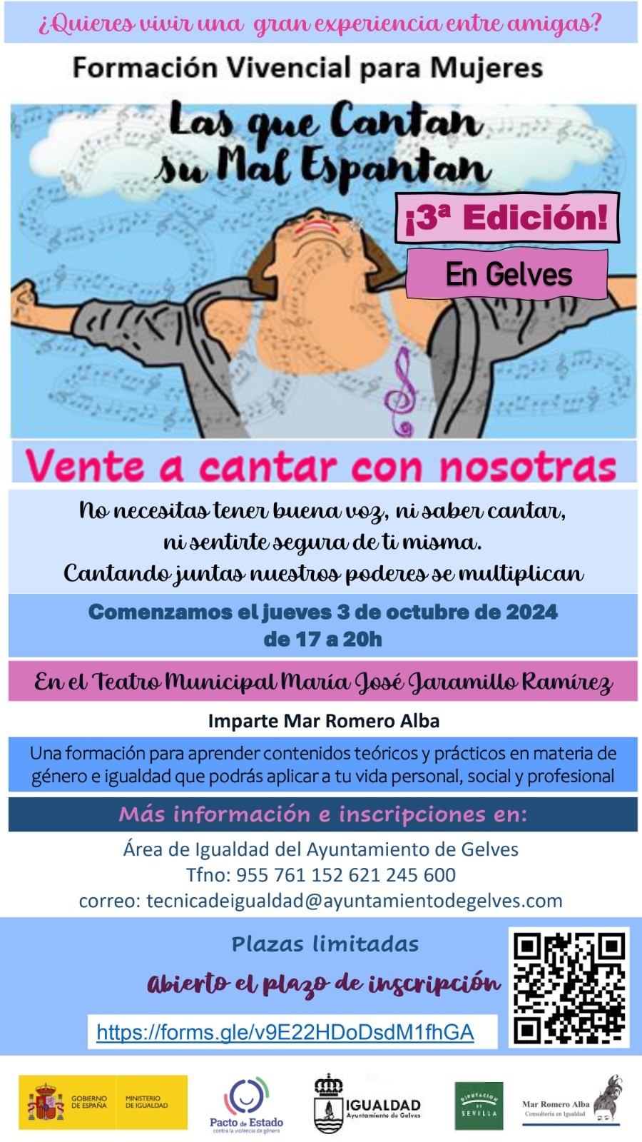 Igualdad oferta la tercera edición del taller vivencial “Las que cantan su mal espantan”