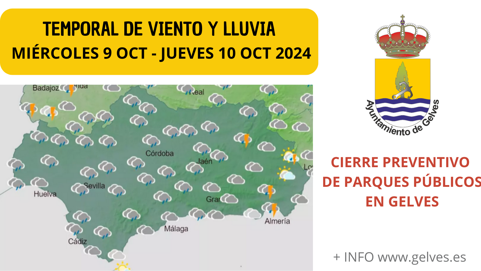 Cierre preventivo de parques ante el temporal de viento y lluvia