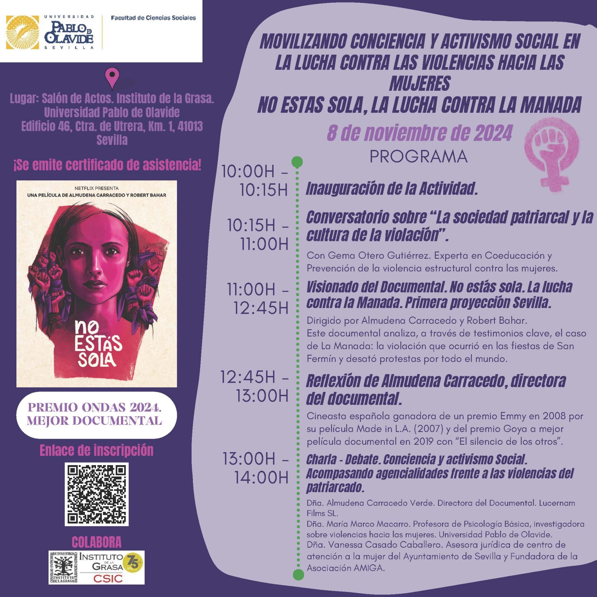 La Universidad Pablo de Olavide impulsa una jornada de reflexión, solidaridad y activismo social contra la cultura de la violación
