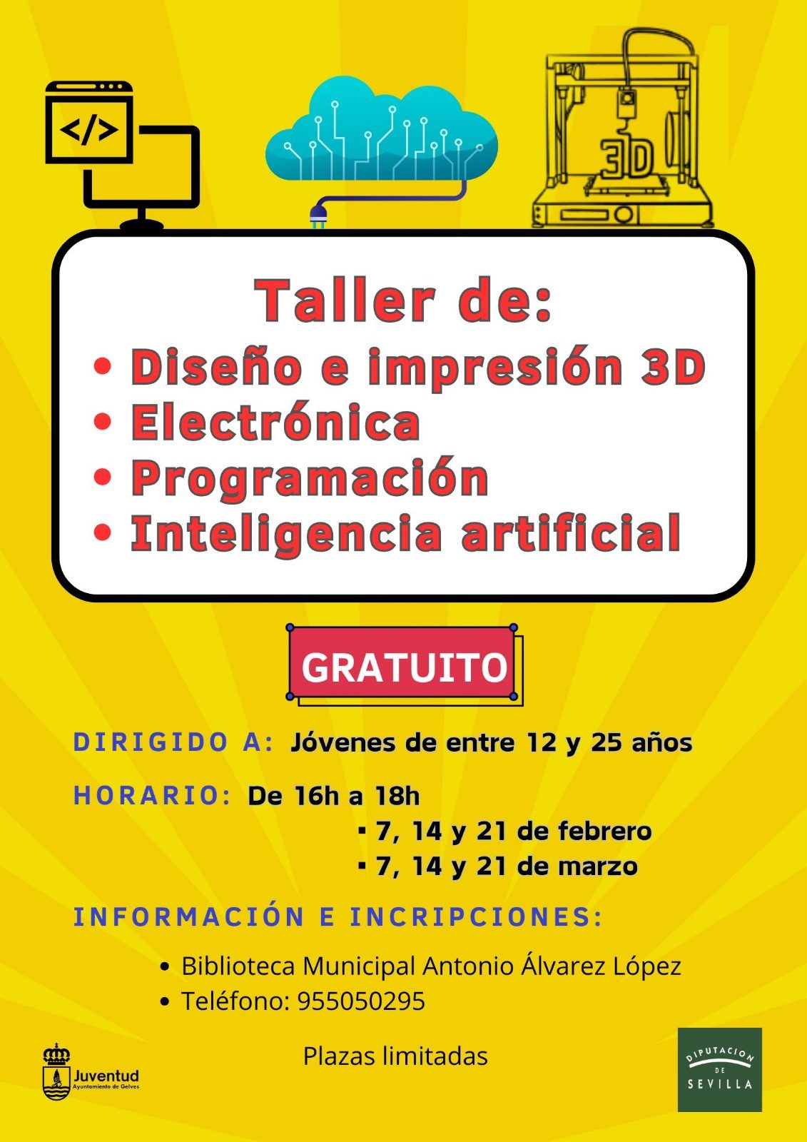 Taller de diseño e impresión 3D, electrónica, programación e inteligencia artificial en la Biblioteca Municipal de Gelves