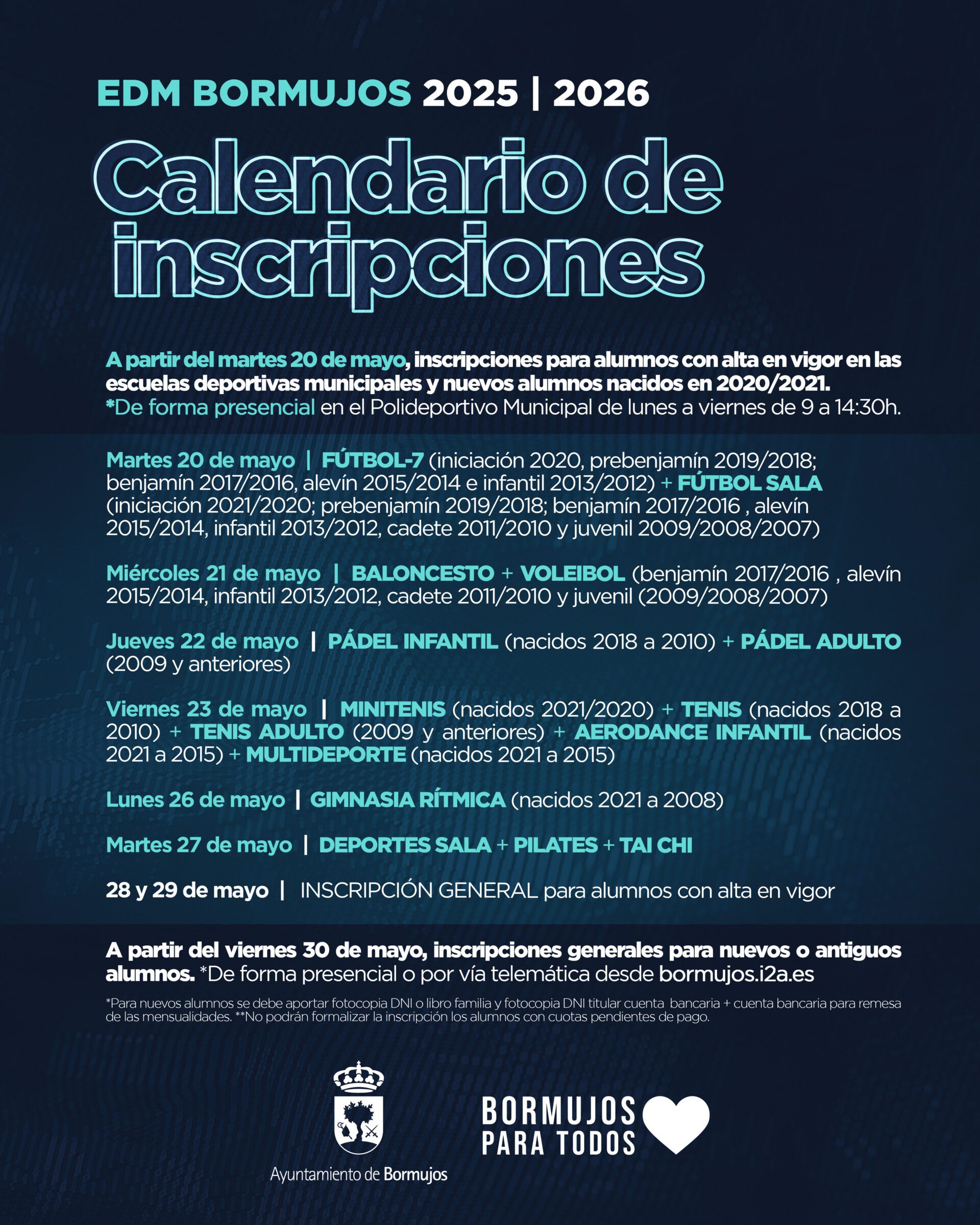 ABIERTO EL PLAZO PARA LAS ESCUELAS MUNICIPALES DEPORTIVAS 25/26