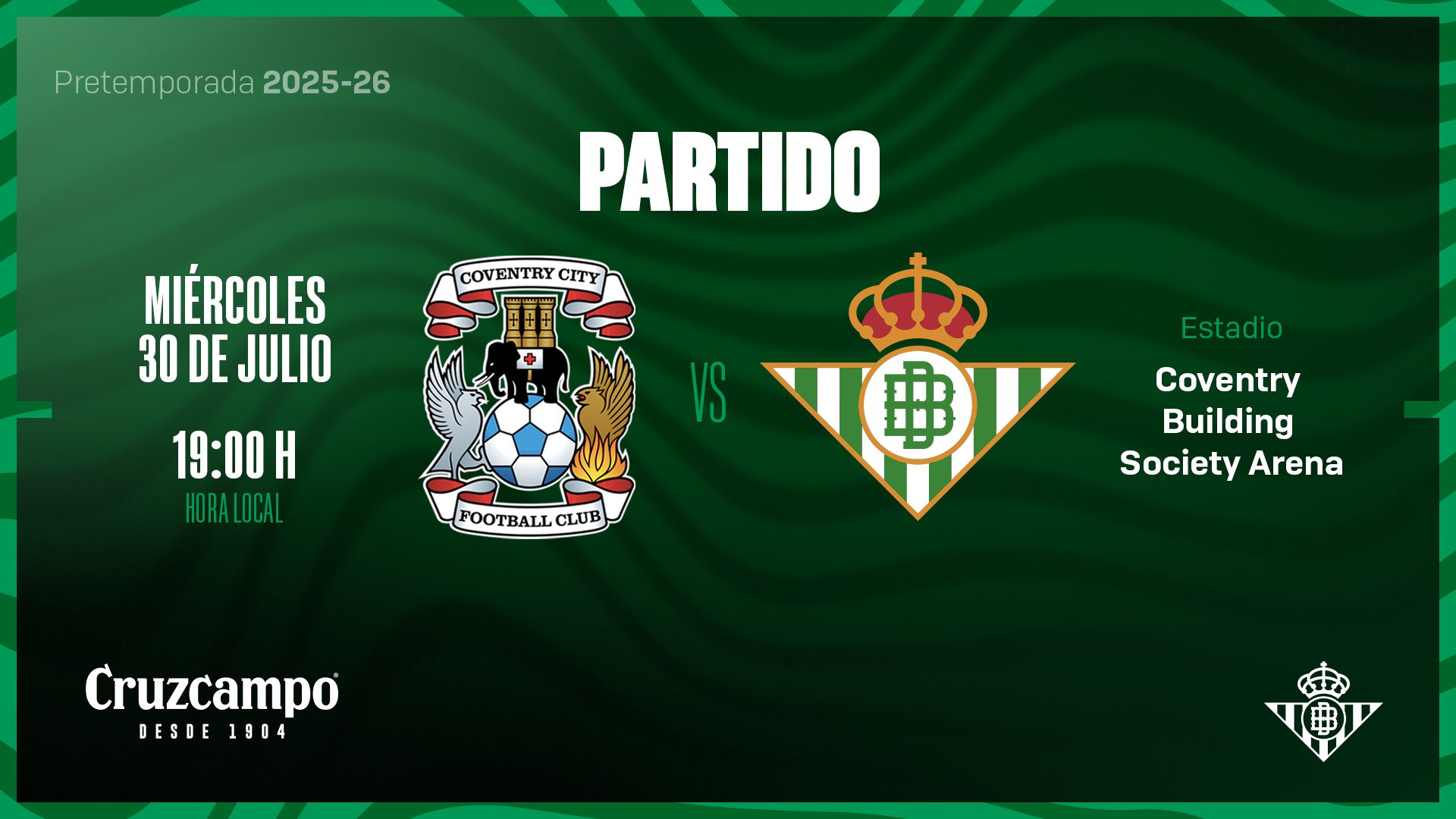El Real Betis se medirá con el Coventry City en un amistoso de pretemporada