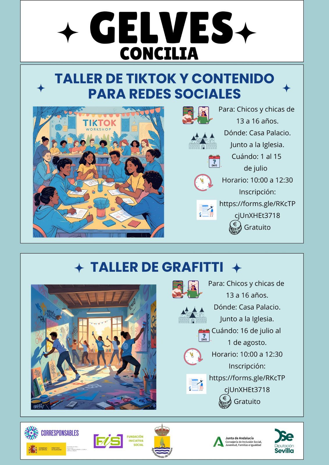 Talleres de “Tik Tok-Redes Sociales” y “Graffiti” para jóvenes de 13 a 16 años este verano