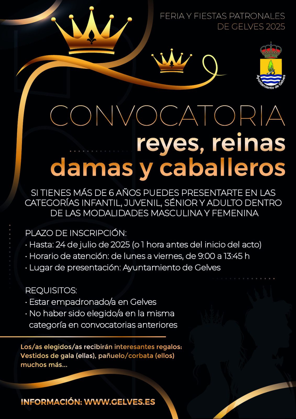 Abierto el plazo para aspirantes a reyes, reinas, damas y caballeros de la Feria y Fiestas Patronales de Gelves 2025