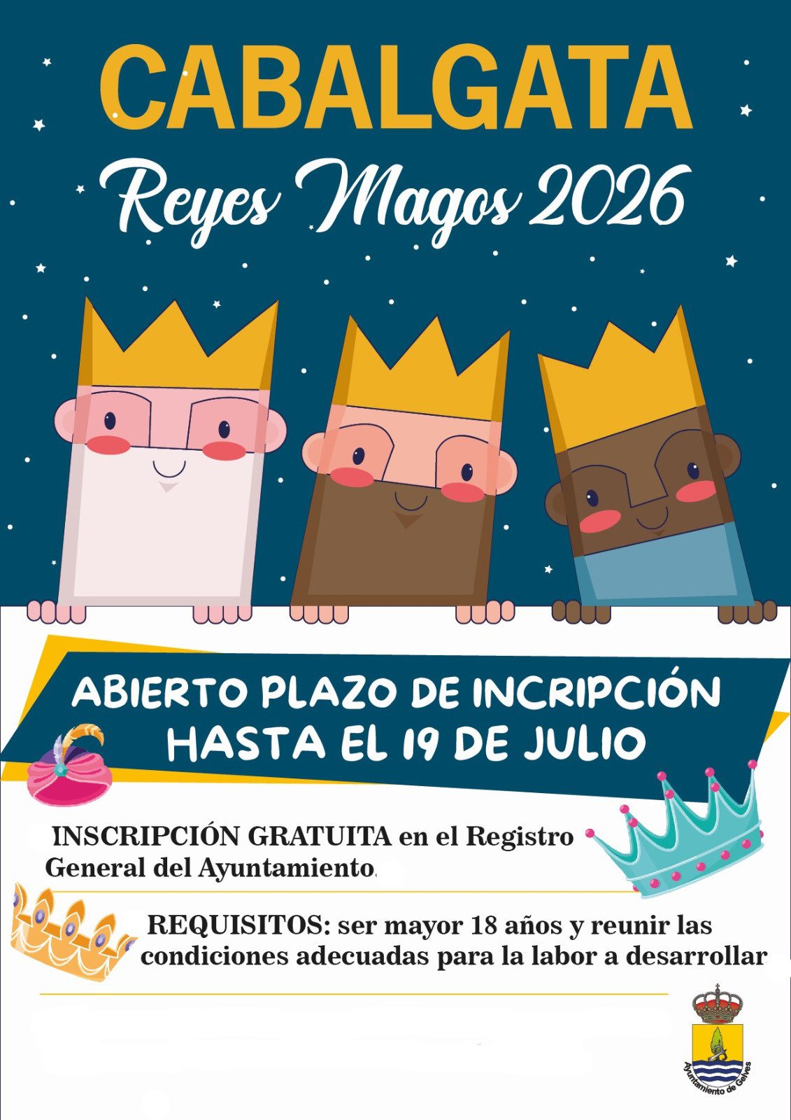 Abierta la convocatoria para participar en la elección de Reyes Magos de la Cabalgata de Gelves 2026