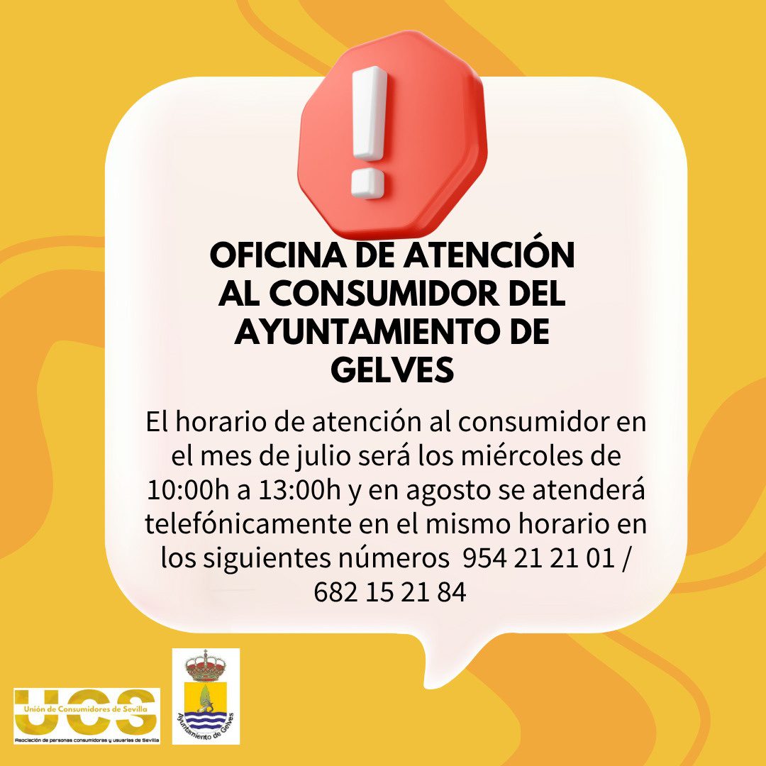 Horario de verano de la Oficina de Atención al Consumidor de Gelves