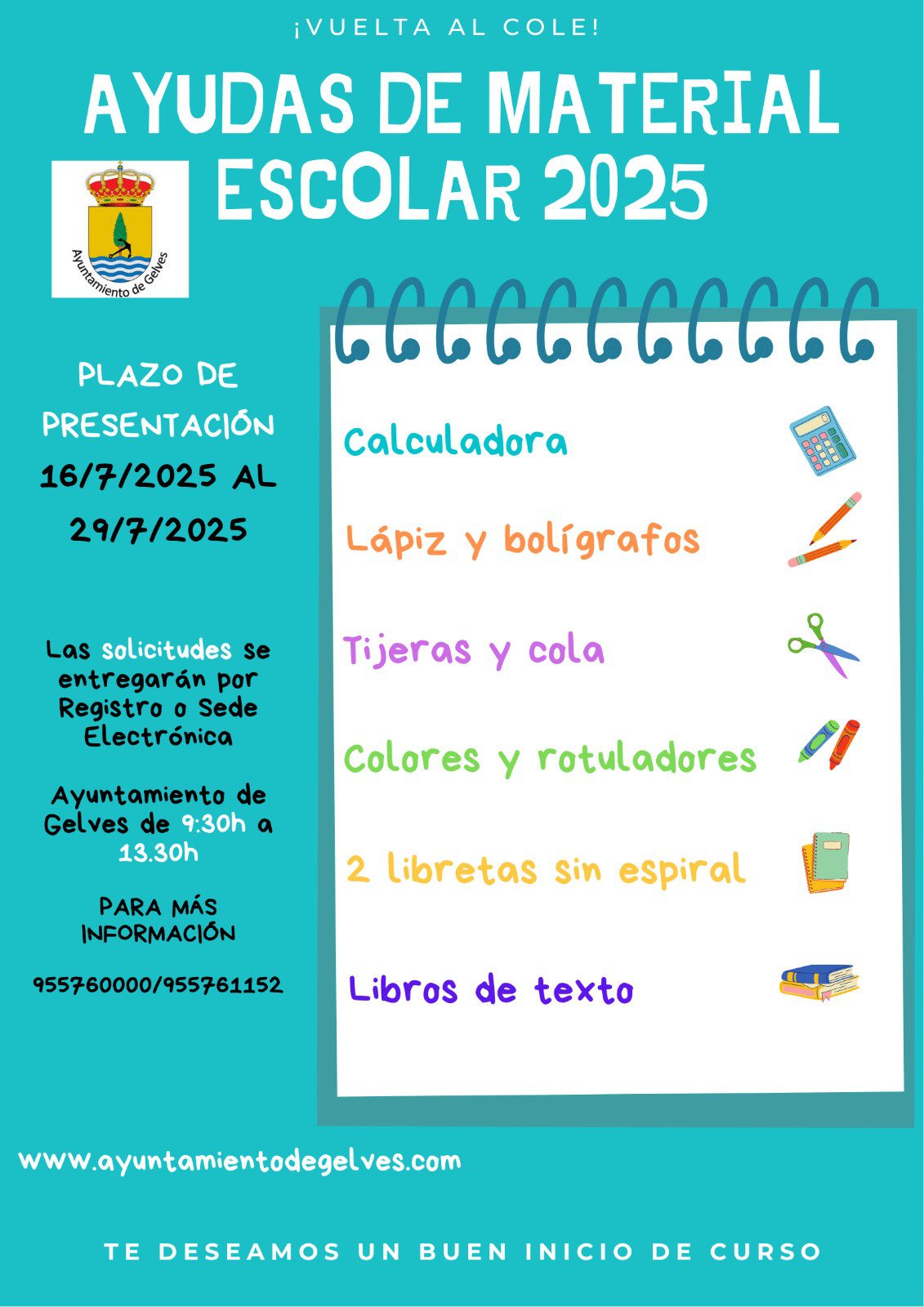 La Delegación de Bienestar Social vuelve a ofrecer ayudas para libros y/o material escolar para el próximo curso 2025/26
