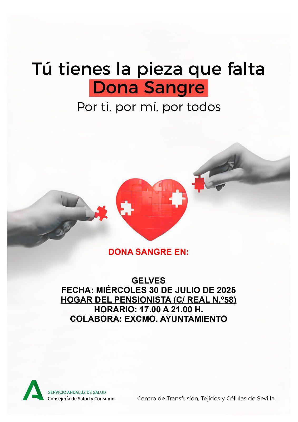 Nueva Campaña de Donación de Sangre en Gelves el MIÉRCOLES 30 de julio en el Hogar del Pensionista