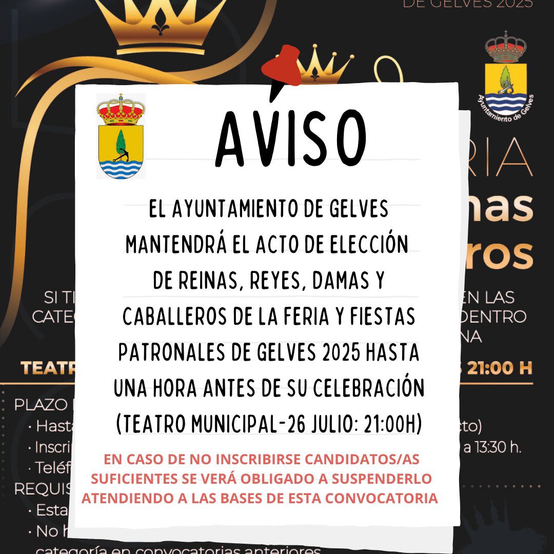 Gelves mantiene el acto de Elección de Reinas, Reyes, Damas y Caballeros de su Feria 2025