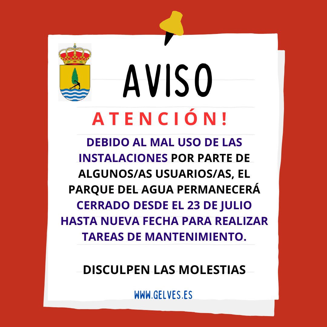 Cierre temporal del Parque del Agua debido al mal uso de algunos/as usuarios/as