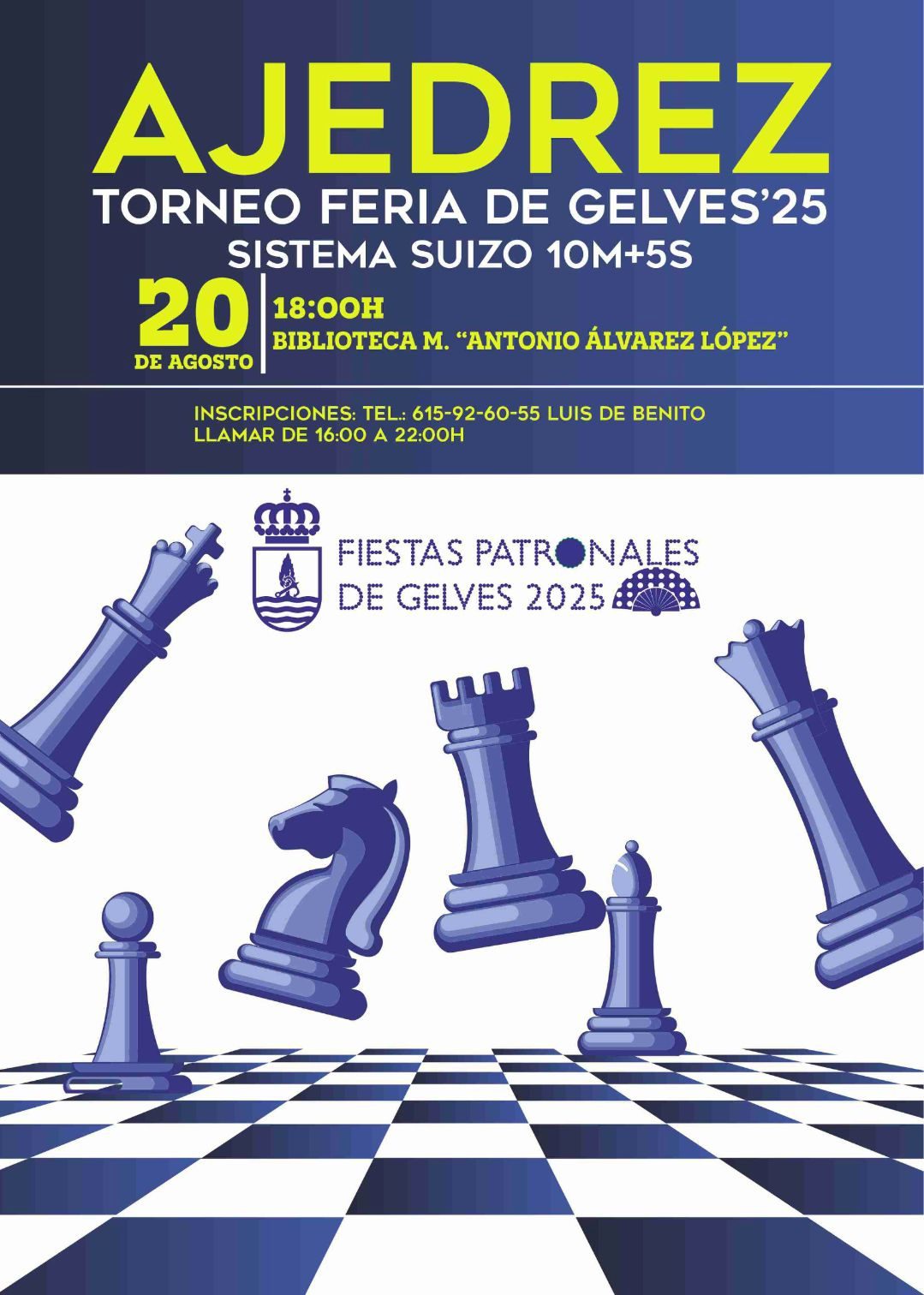 Dentro de la programación de Feria y Fiestas Patronales 2025 se encuentran abietos plazos de insceipciones para el tradicional Torneo de Ajedrez