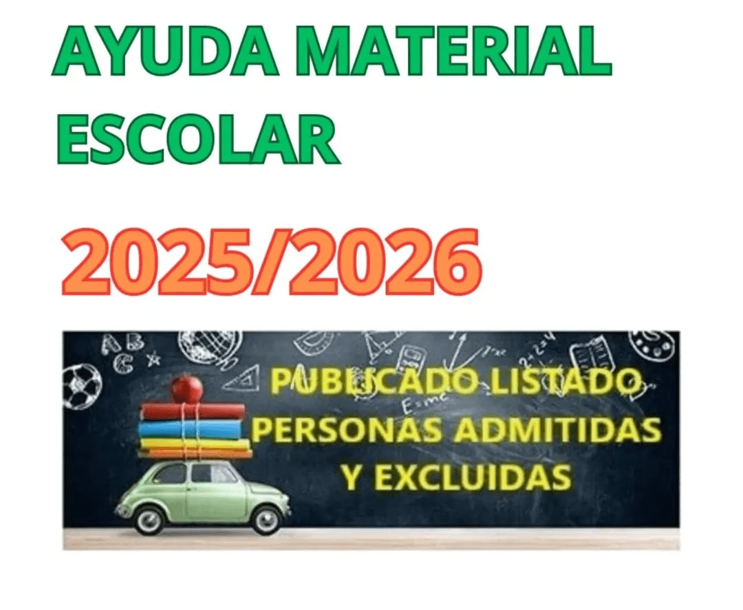 Ayer fue publicado en el tablón del Ayuntamiento el listado provisional de personas admitidas y excluidas para las ayudas en libros de texto y material escolar 2025-26