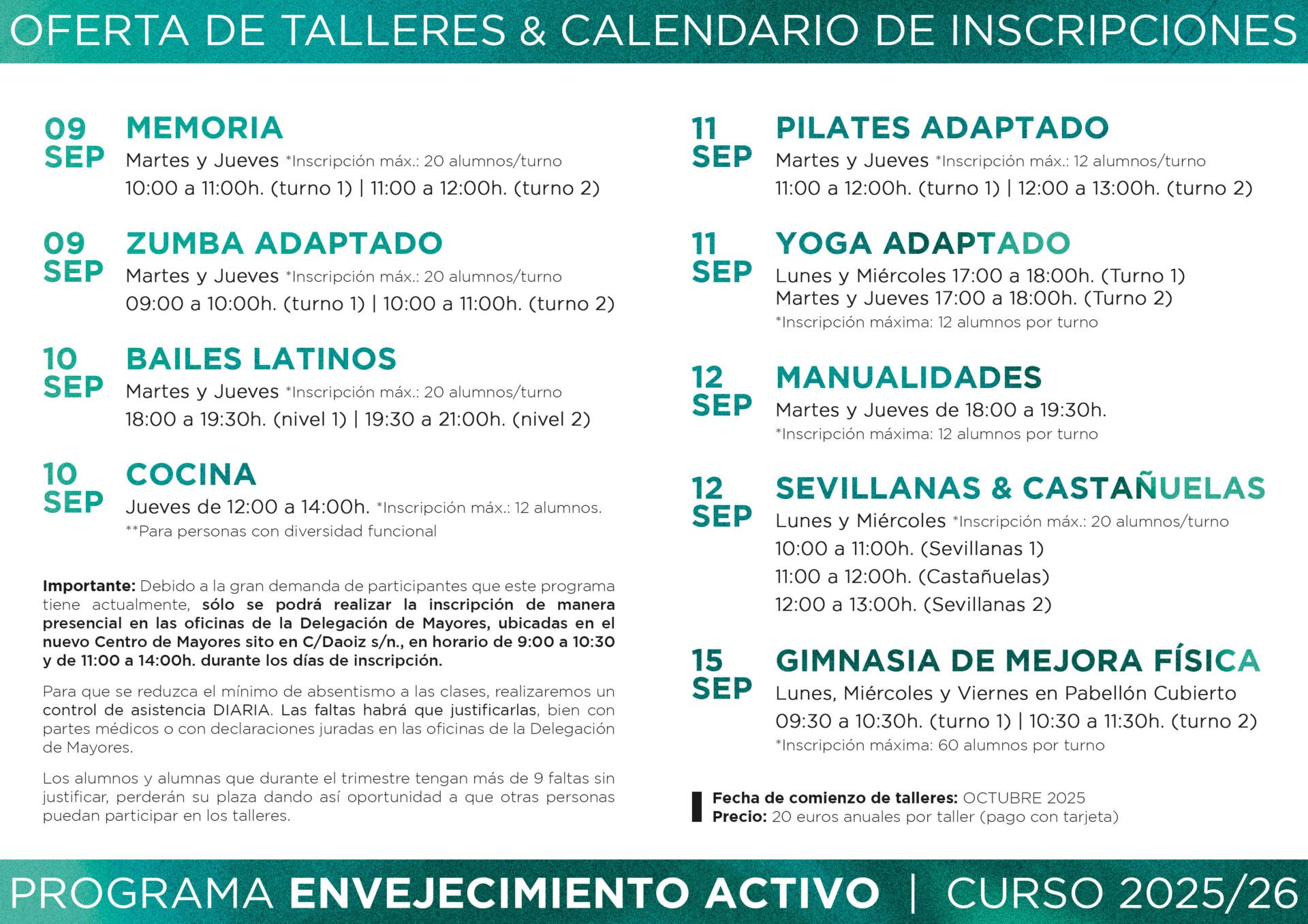 SE ABREN LAS INSCRIPCIONES PARA EL PROGRAMA DE ENVEJECIMIENTO ACTIVO
