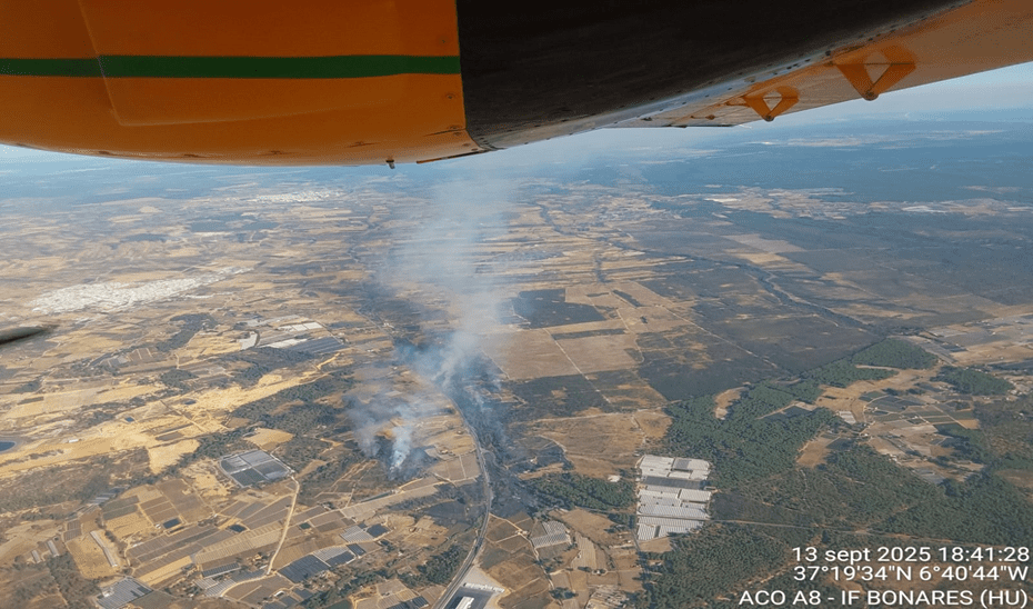 La Junta eleva el Plan Infoca a fase de emergencia por un incendio forestal en Bonares