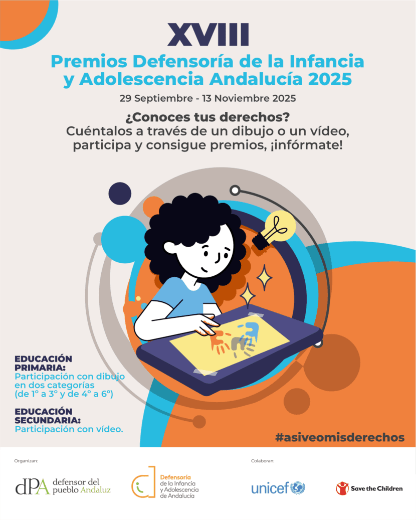 El Defensor de la Infancia y Adolescencia convoca el XVIII Premio de dibujo y vídeo Así veo mis derechos para los colegios de Andalucía