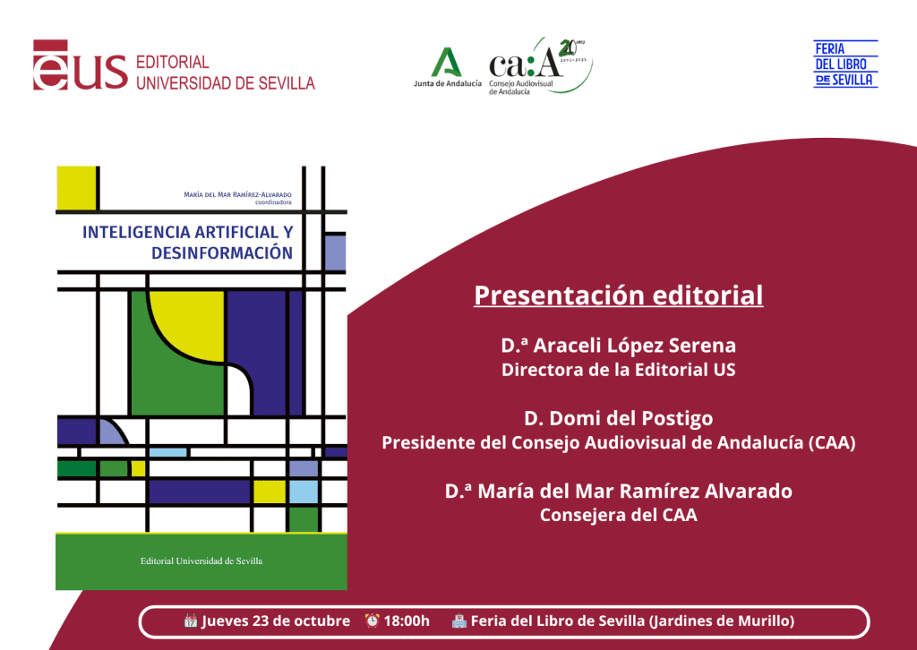 El Consejo Audiovisual de Andalucía impulsa una publicación sobre Inteligencia Artificial y desinformación en el marco de su nueva colección de monografías