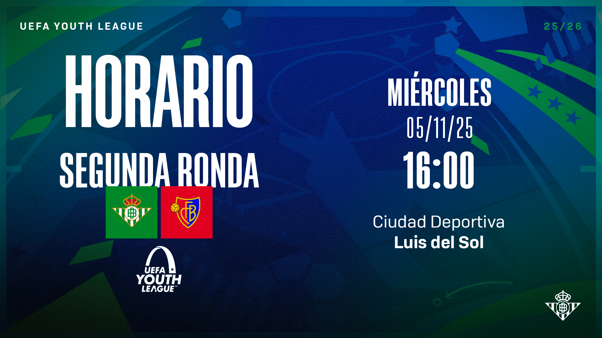 El Real Betis Juvenil DH-FC Basel 1893, el miércoles 5 de noviembre a las 16:00