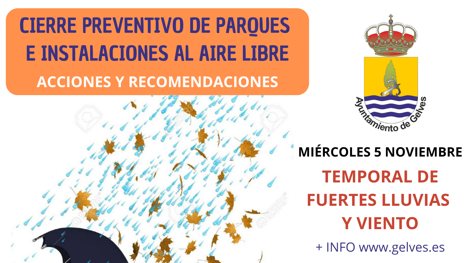 Cerrados los parques municipales y zonas al aire libre ante el temporal de lluvias y viento