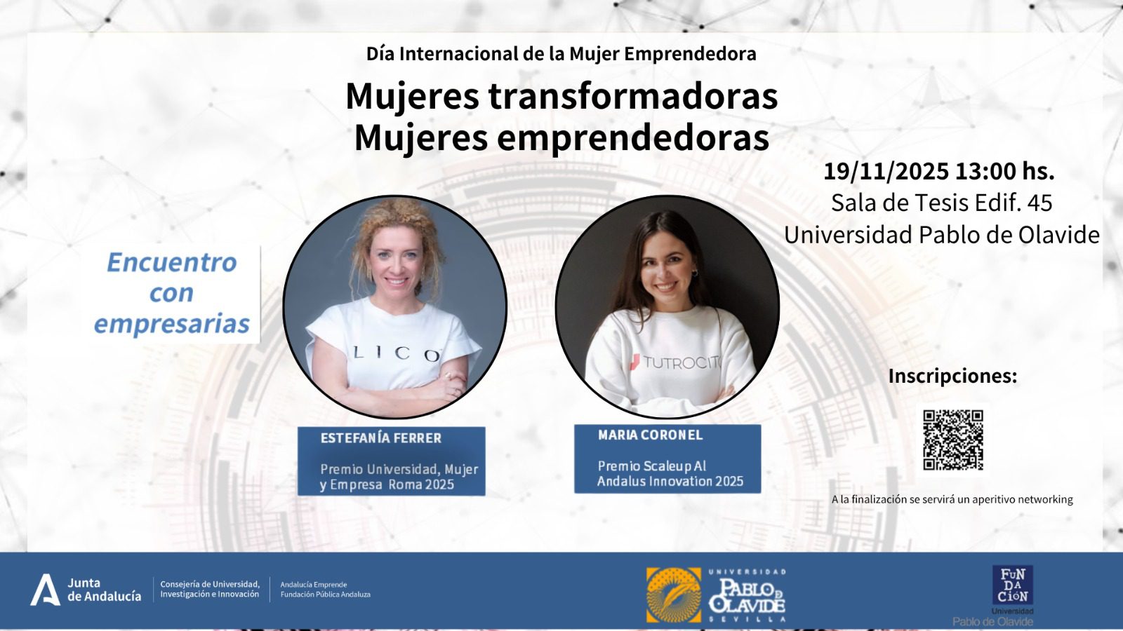 La Universidad Pablo de Olavide celebra su ‘Re-conecta 2025’   Un evento en el que se han entregado los galardones Olavide Alumni de Honor, se ha presentado el nuevo Club de Emprendimiento y se ha celebrado la mesa de ‘Talento Olavide Alumni’