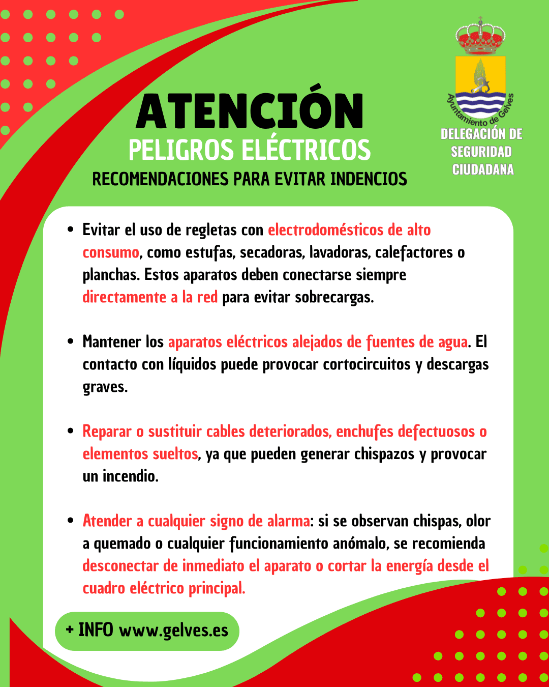 La Delegación Municipal de Seguridad Ciudadana recuerda recomendaciones básicas para prevenir incendios domésticos