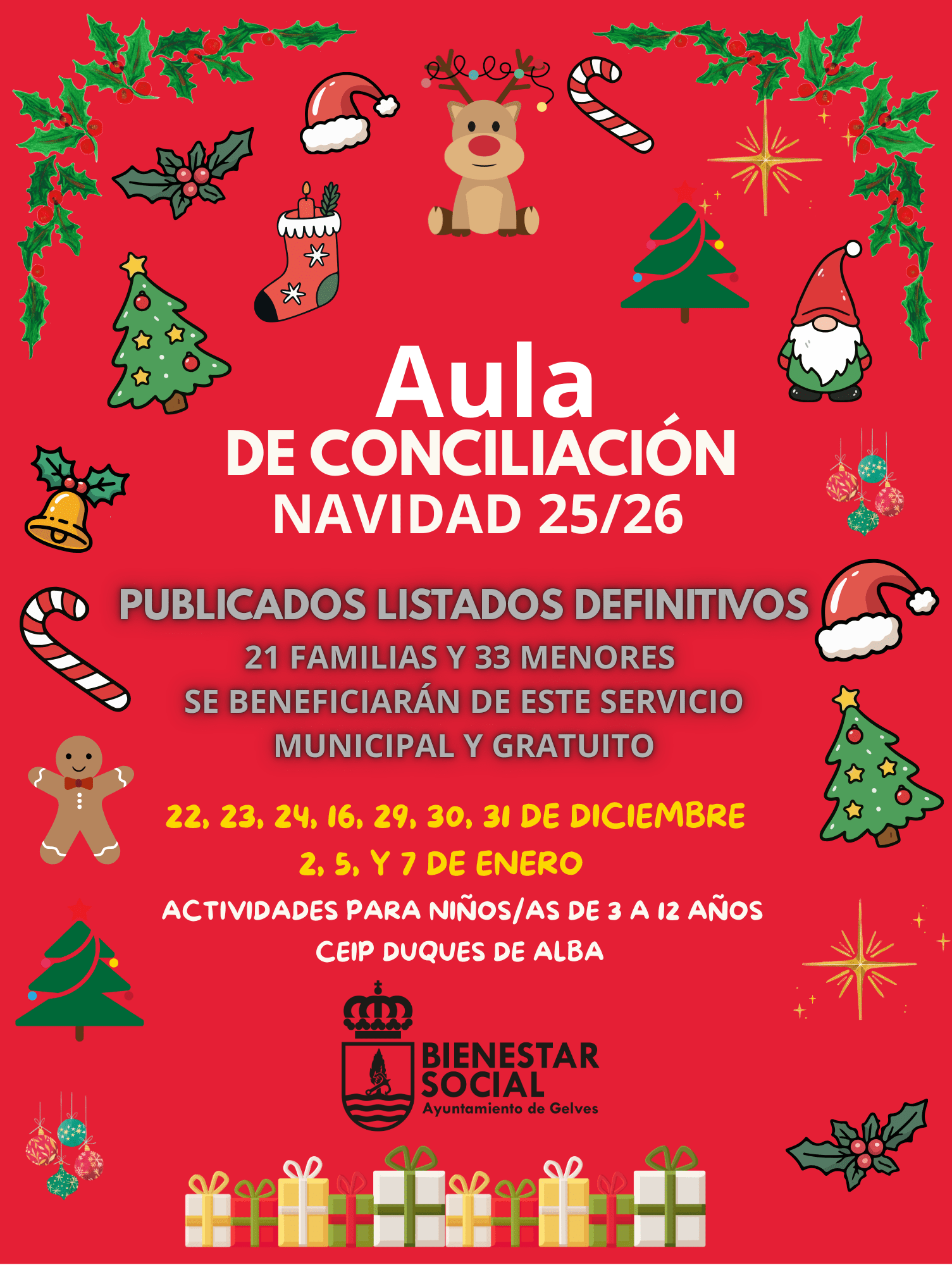 Publicados los listados definitivos del Aula de Conciliación Familiar Municipal de Navidad 2025-2026