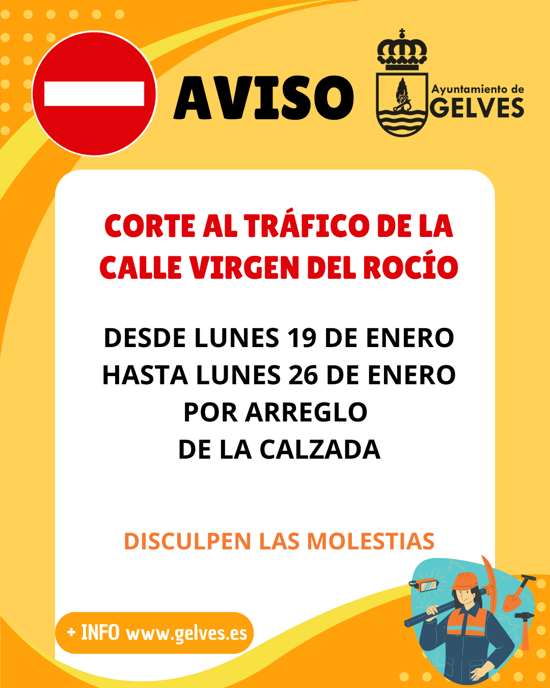 La obra de reasfaltado de la calle Virgen del Rocío empieza este lunes 19 de enero