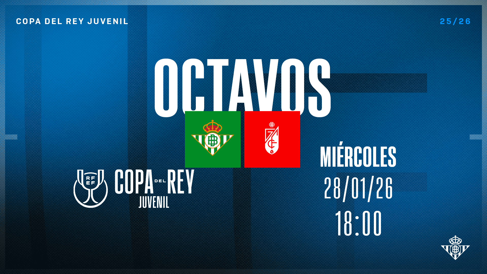 Los octavos de la Copa del Rey Juvenil, el miércoles 28 de enero a las 18:00 horas