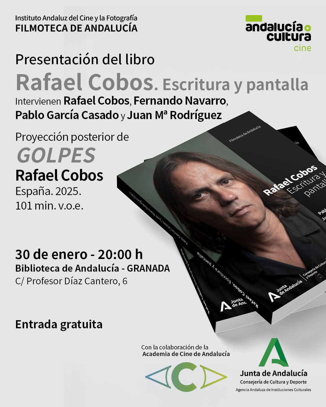 La Filmoteca de Andalucía dedica una jornada a la obra de Rafael Cobos con la presentación de su libro y la proyección de ‘Golpes’