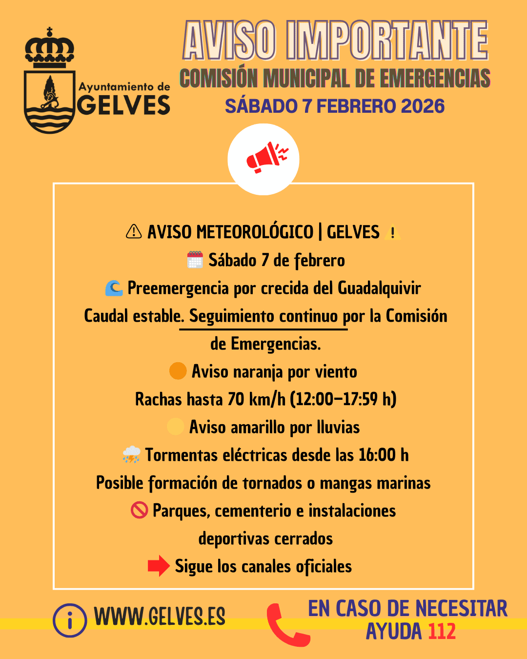 Gelves mantiene la situación de preemergencia ante el temporal de lluvia y viento