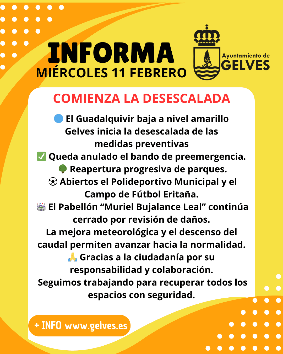 El Guadalquivir continúa rebajando su nivel de alerta y Gelves inicia la desescalada de las medidas preventivas