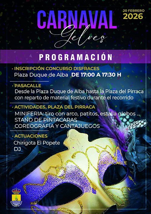 Todo listo para el Carnaval de Gelves 2026 que se celebrará este viernes 20 de febrero