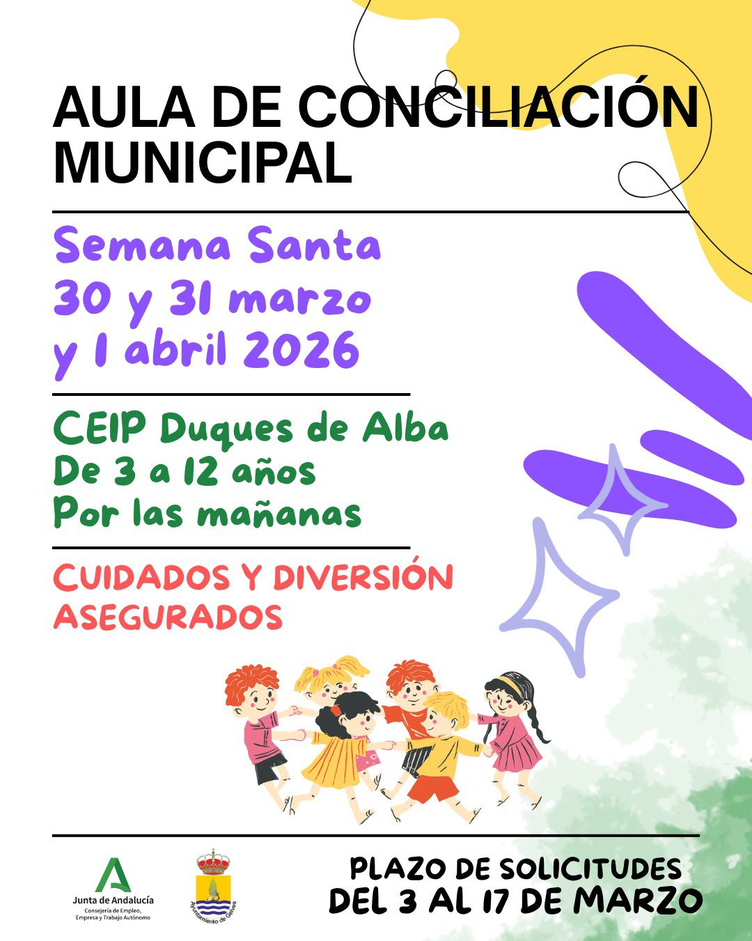 Bienestar Social ofrecerá el Aula Municipal de Conciliación de Semana Santa 2026 del 30 de marzo al 1 de abril