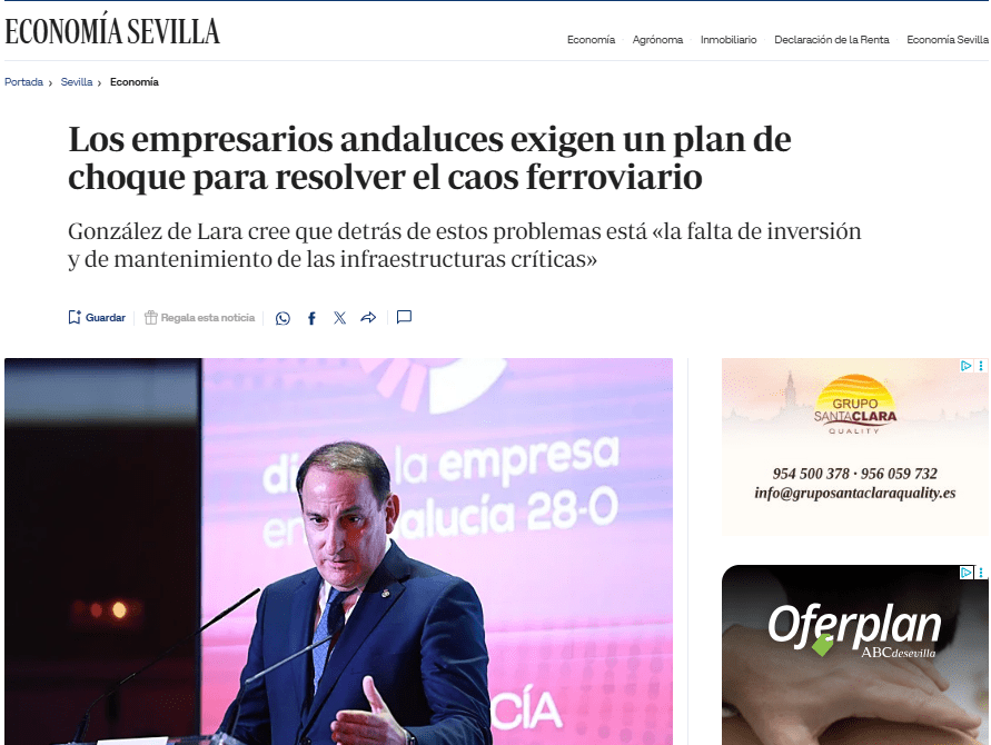 CEA reclama un plan de choque para garantizar la conectividad ferroviaria y la competitividad de Andalucía – Confederación de Empresarios de Andalucía