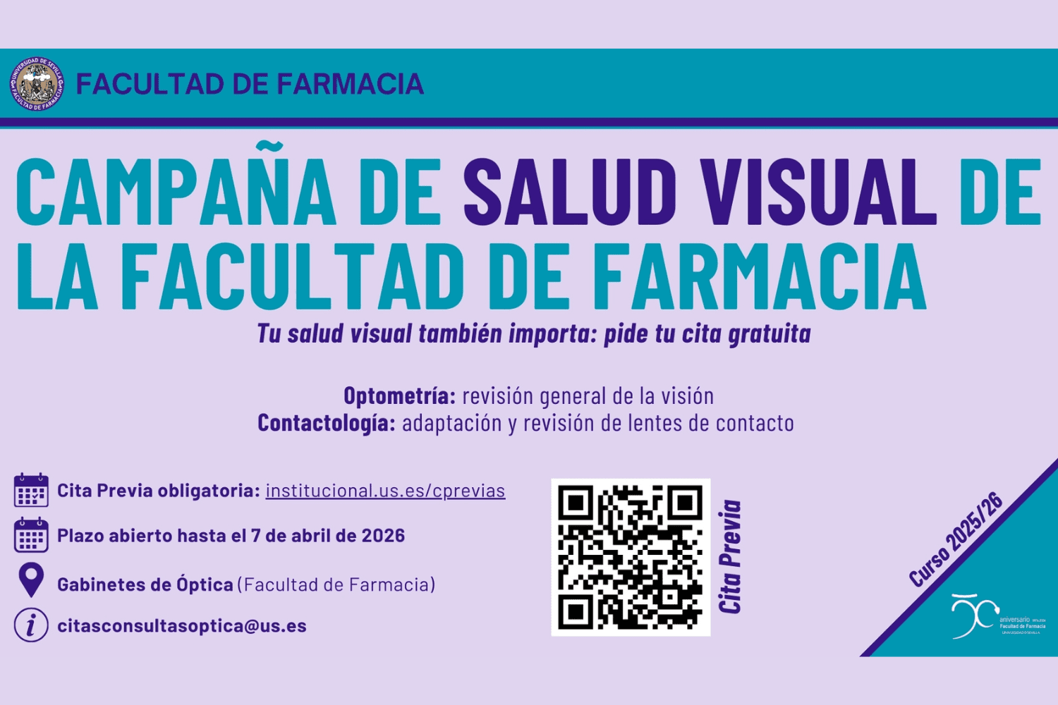 La Facultad de Farmacia organiza revisiones optométricas gratuitas