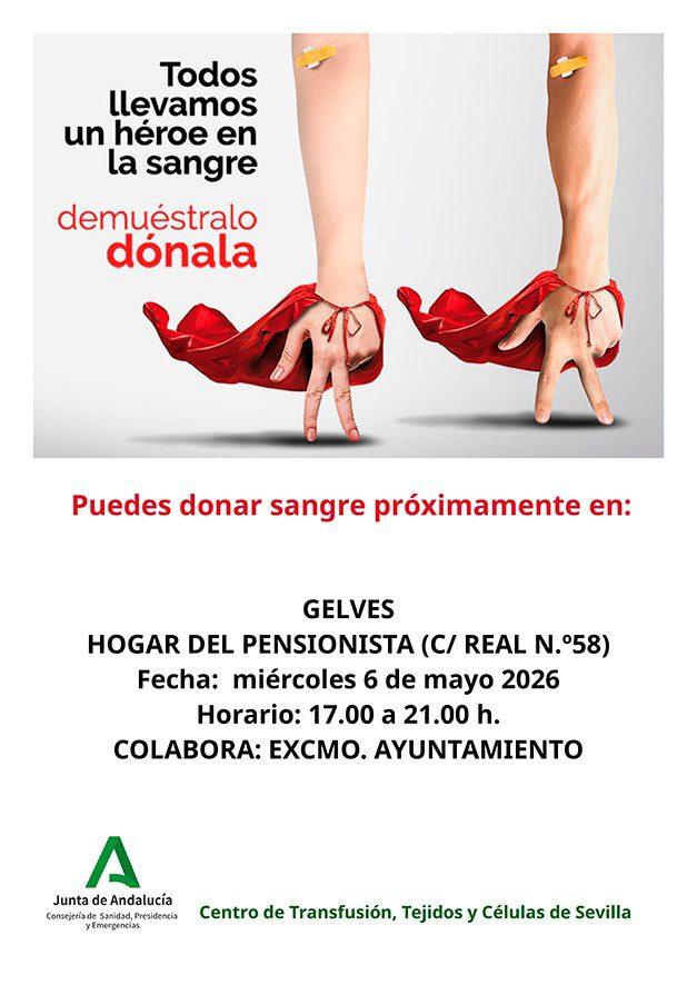 Nueva Campaña de Donación de Sangre en Gelves el miércoles 6 de mayo en el Hogar del Pensionista