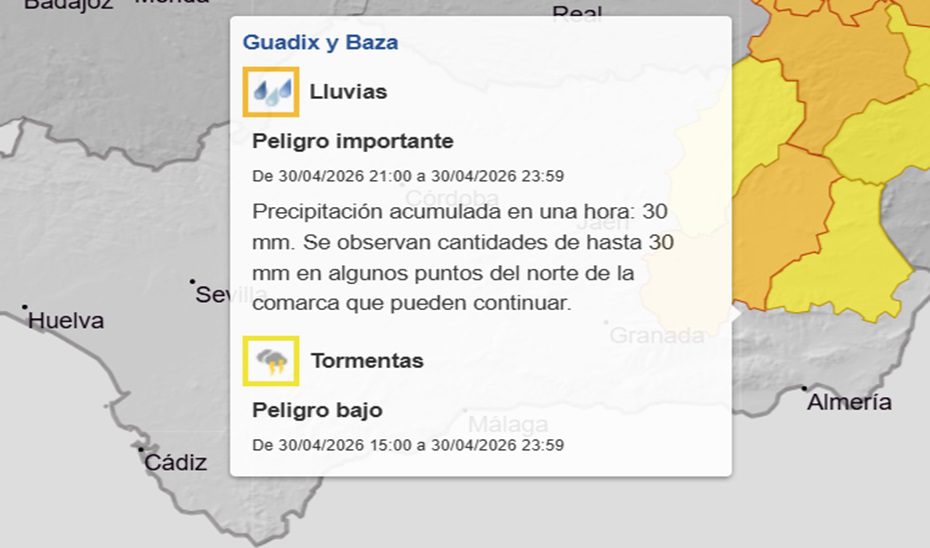 EMA 112 aconseja evitar desplazamientos ante el aviso naranja por lluvias en Granada