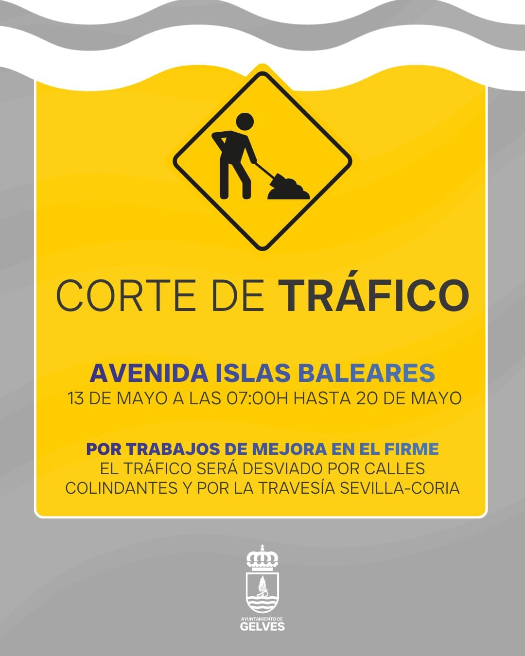 La avenida Islas Baleares permanecerá cortada al tráfico del 13 al 20 de mayo por trabajos de fresado y asfaltado