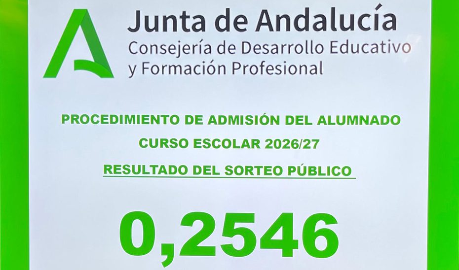El número 0,2546 resolverá los casos de empate para la escolarización 2026/27