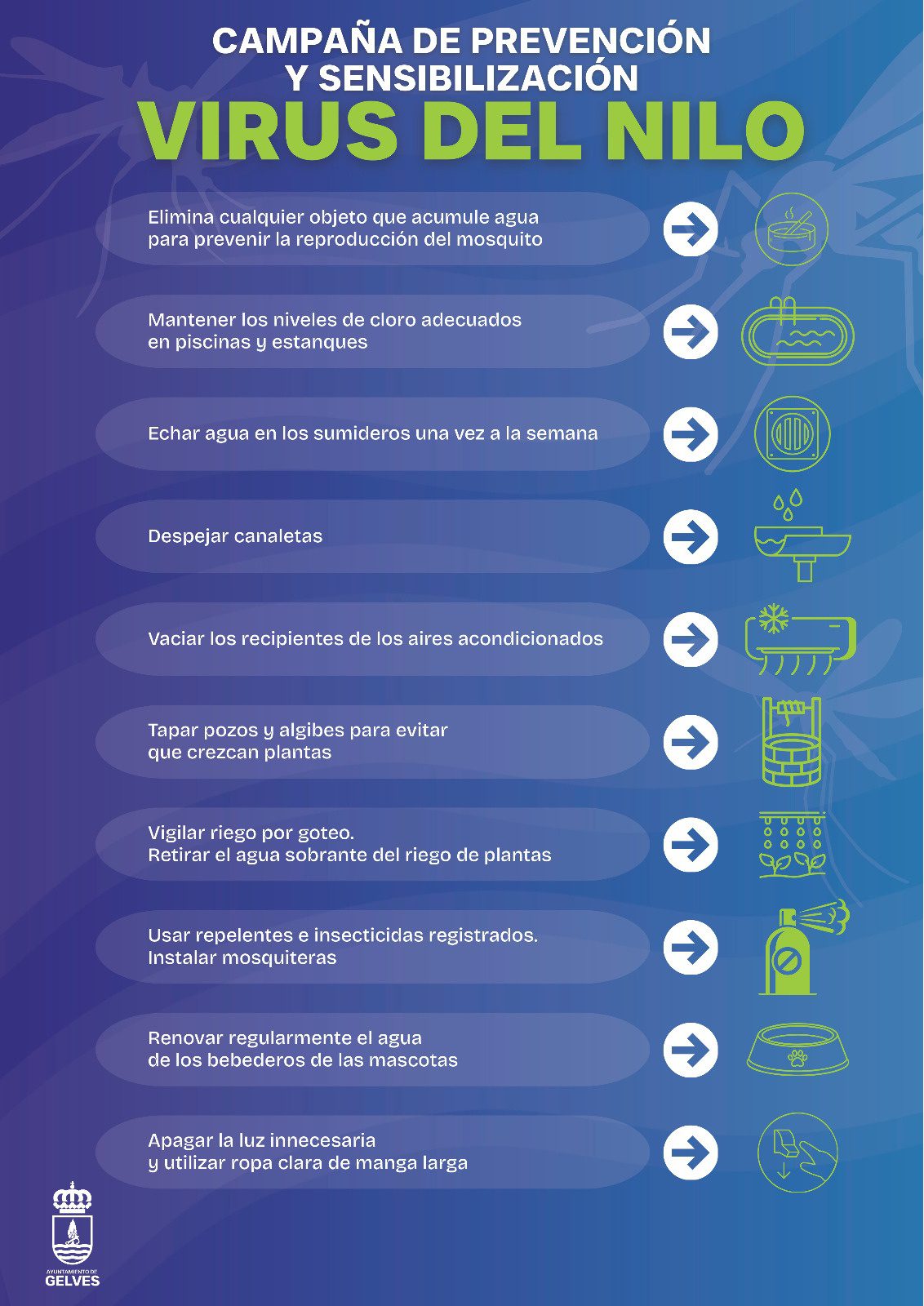 Gelves refuerza su campaña preventiva frente al mosquito transmisor del Virus del Nilo Occidental