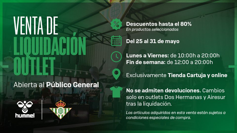 El Real Betis lanza una campaña de liquidación outlet con descuentos de hasta el 80%