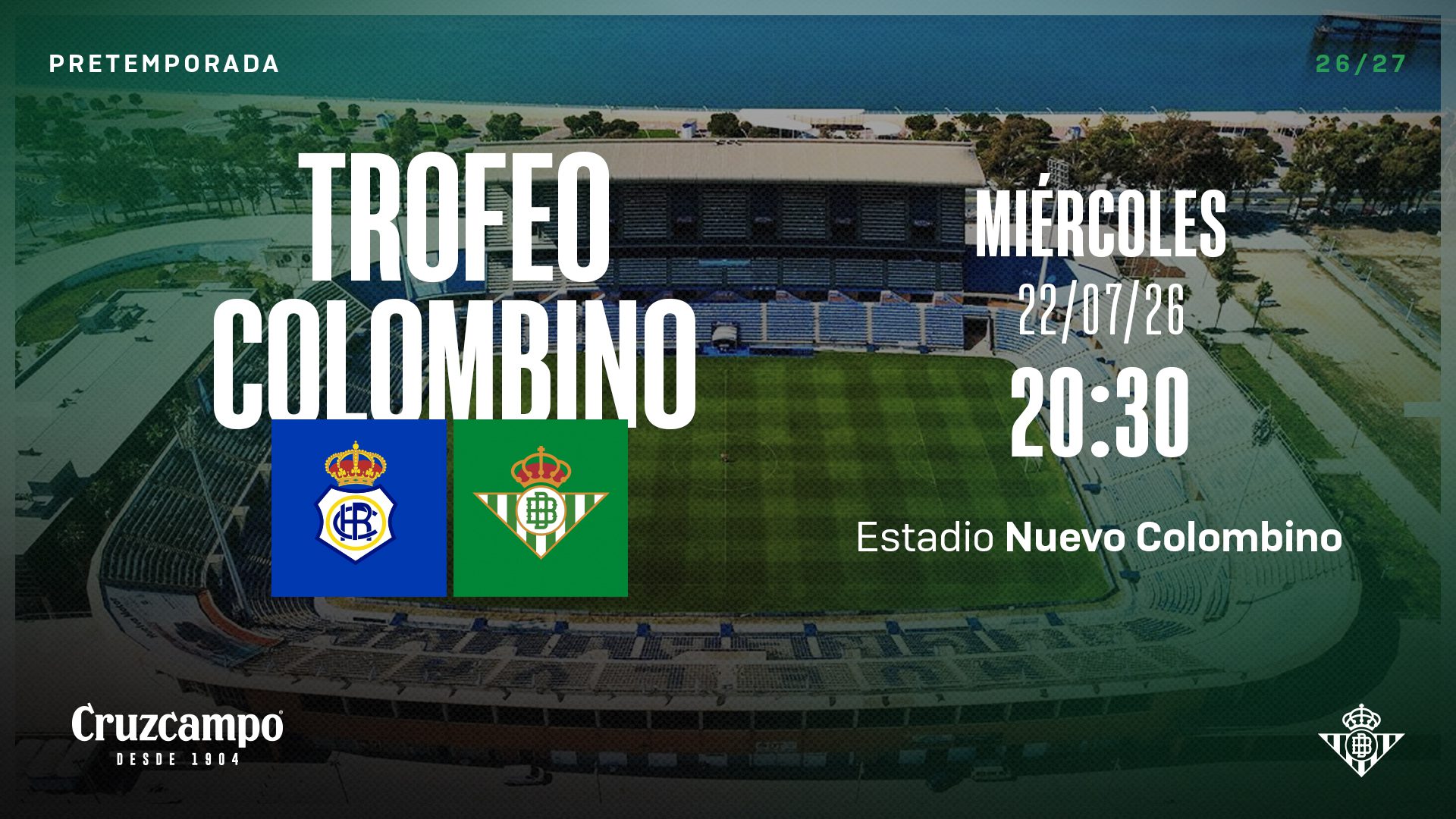 El Real Betis y el RC Recreativo de Huelva se enfrentarán en el Trofeo Colombino