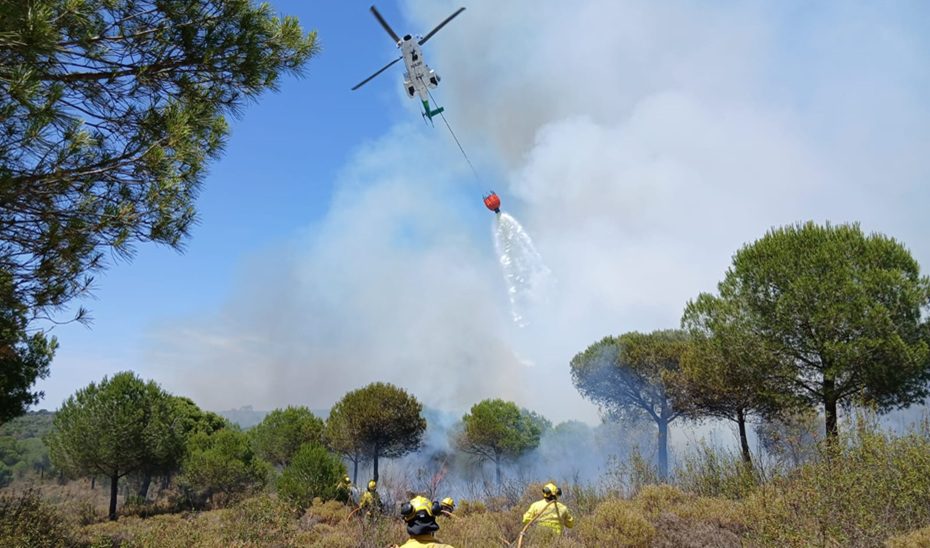 Alejados de manera preventiva 115 alumnos de un campamento por un incendio forestal en Lepe