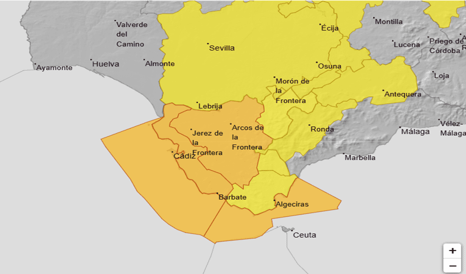 La EMA pide prudencia ante el aviso naranja por viento activo mañana en comarcas de Cádiz