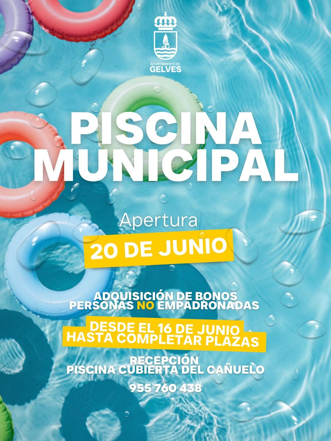 Abierto desde mañana el plazo para solicitar los abonos de la piscina municipal de verano para personas no empadronadas en Gelves