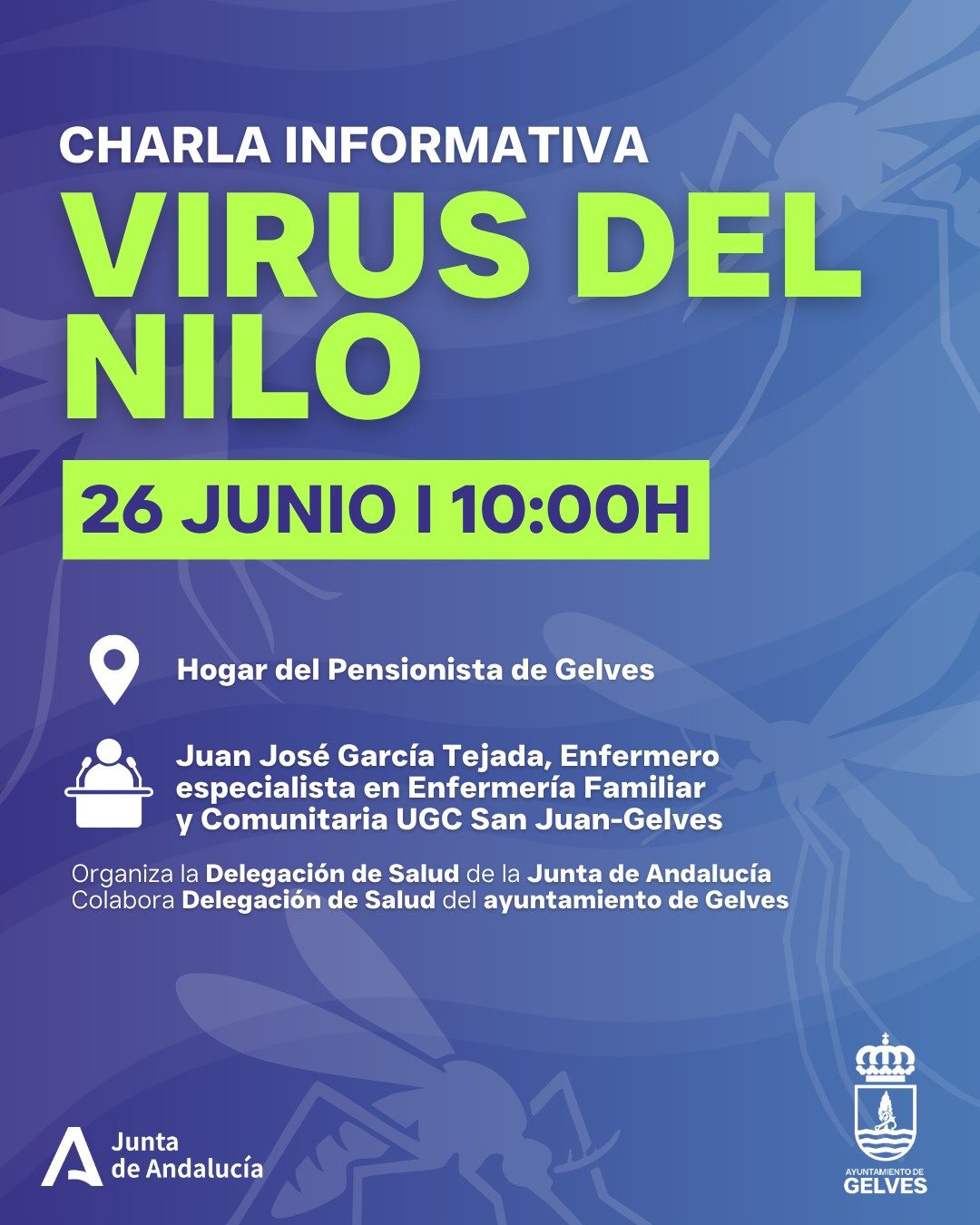 Gelves acogerá una charla informativa sobre el Virus del Nilo Occidental dentro de su campaña anual de prevención