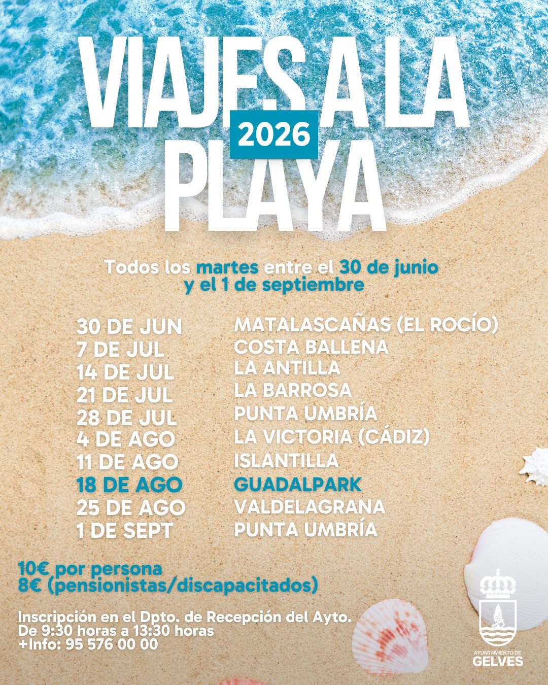 El Ayuntamiento de Gelves pone en marcha una nueva edición de su programa de Viajes a la Playa para el verano 2026